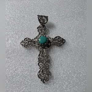Sterling Silver Turquoise Cross Pendant Filigree